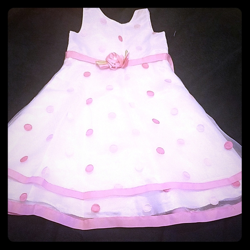 Girls pink and white polka dot dress